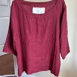 notPERFECTLINEN Burgundy Linen Blouse